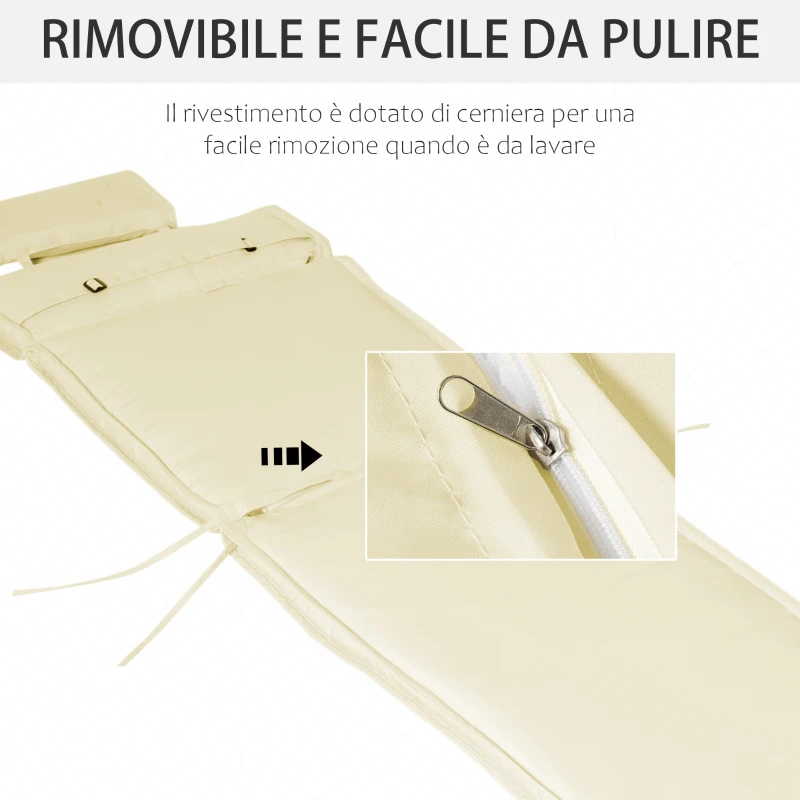 Outsunny Cuscino Per Sdraio Lettino Prendisole Da Giardino 198x53x5cm Bianco Crema