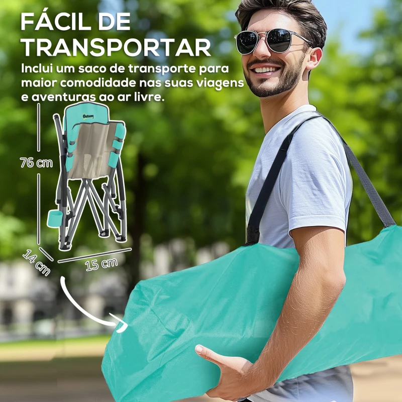 Outsunny Conjunto de 2 Cadeiras de Praia Dobráveis Cadeiras de Campismo Portáteis com Bolsa de Transporte 58x55x62 cm Azul Claro