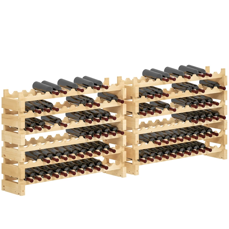 HOMCOM Six-Tier, 72 Bottle Wooden Wine Rack Set of 2 - Natural