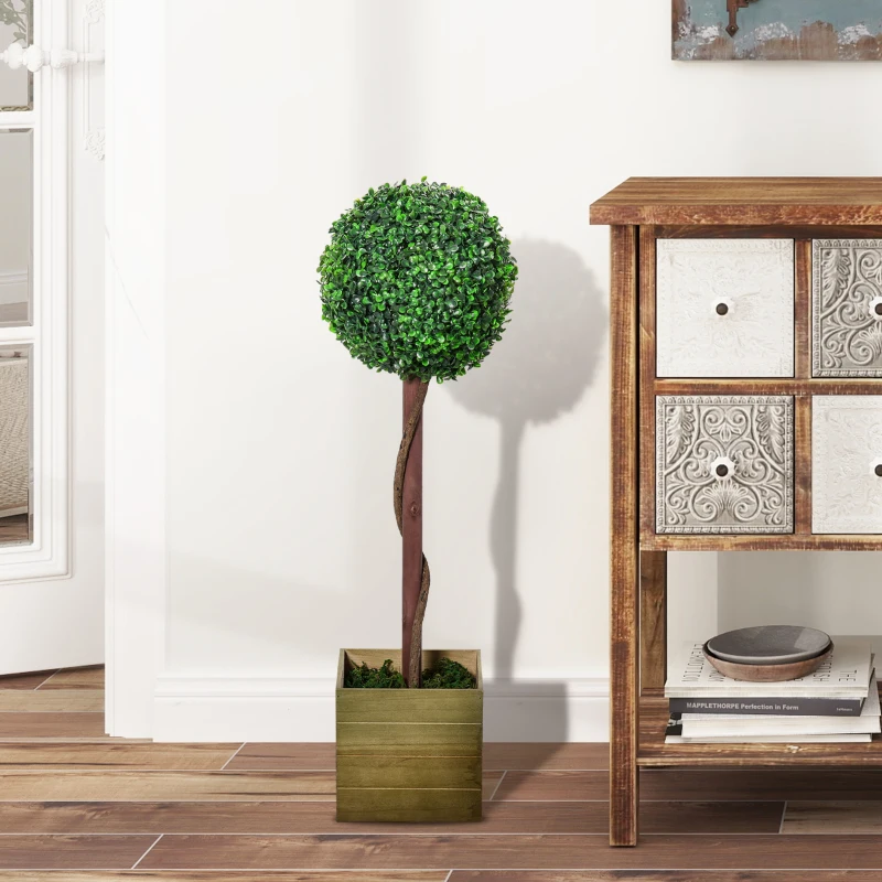 Outsunny Alberello Bosso Artificiale con Vaso Pianta Finta Altezza 87cm per Interno ed Esterno, Verde chiaro e scuro