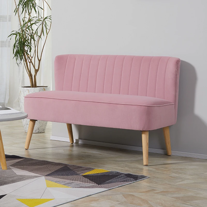 HOMCOM Sofa Retrodesign 2-zitsbank, houten poten, 117 cm x 56,5 cm x 77 cm, Roze(m-10)