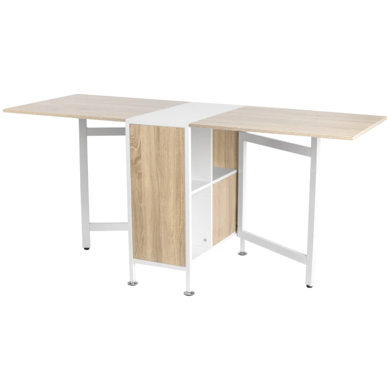 HOMCOM Mesa Dobrável de Arrumação 4 Prateleiras para Sala de Jantar Sala de Estar Mesa Auxiliar de Madeira 169x62x75 cm Carvalho e Branco