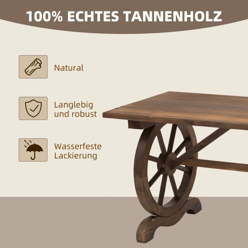 Outsunny Gartentisch, Balkontisch, Holztisch, Räderform, Witterungsbeständig, Massivholz, Natur, 110 x B60 x H65 cm