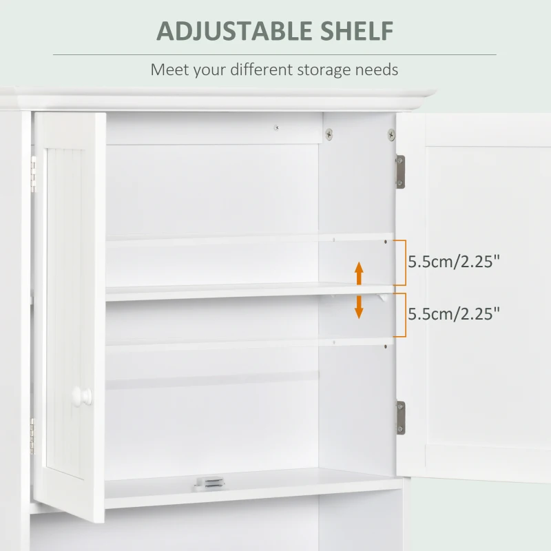 kleankin Dulap de Baie Suspendat cu Dulăpior, 2 Uși cu Închidere Magnetică și Raft Deschis, 60x20x70.5 cm, Alb