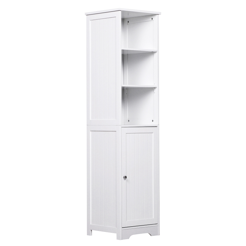 kleankin Armário de banheiro branco 5 níveis Prateleiras Coluna do banheiro com 3 prateleiras 1 porta de MDF  e resistente à água 40x38x160cm