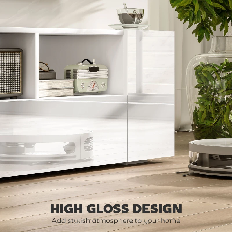 HOMCOM 16 LED Light TV Stand, with Storage - High Gloss White