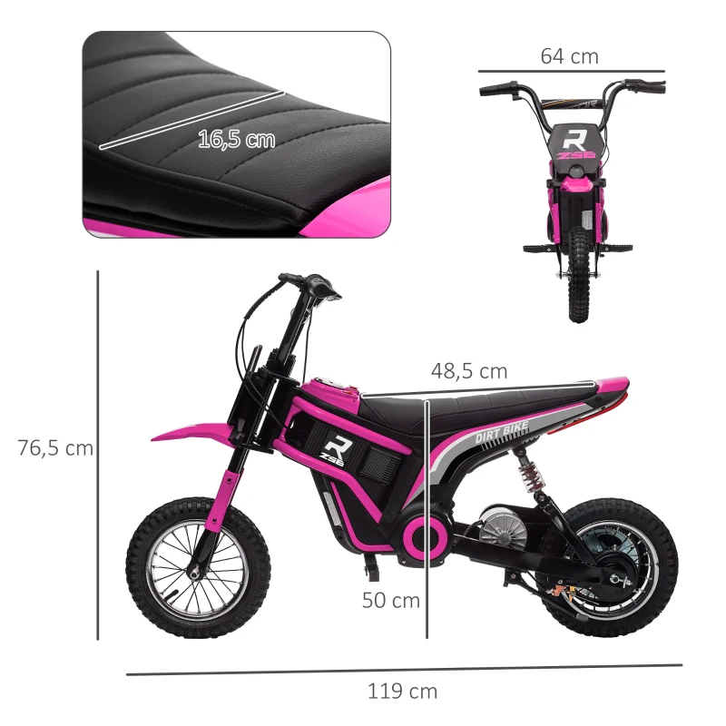 HOMCOM Kinderelektrische Motor, 24V Motorfiets met Claxon en Verlichting, Draaigashefboom, 8-16 km/u, 8-12 Jaar, Roze(m-3)