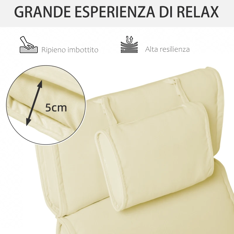 Outsunny Cuscino Per Sdraio Lettino Prendisole Da Giardino 198x53x5cm Bianco Crema
