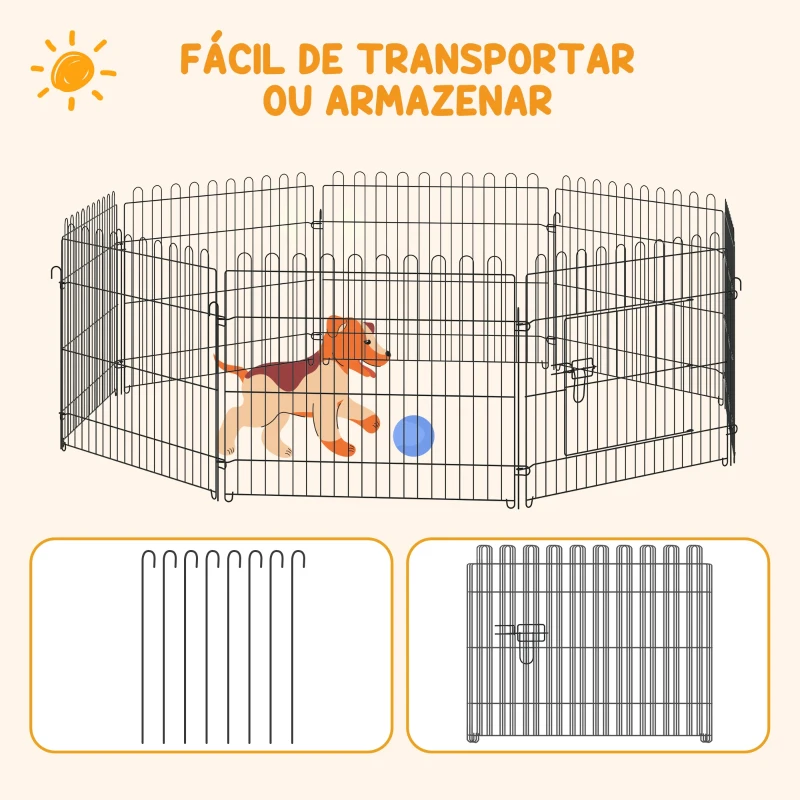 PawHut Parque para Animais de Estimação com 8 Paineis 71x61cm Dobrável Cerca para Animais de Estimação com Porta com Trava para Jardim Pátio Exterior Preto