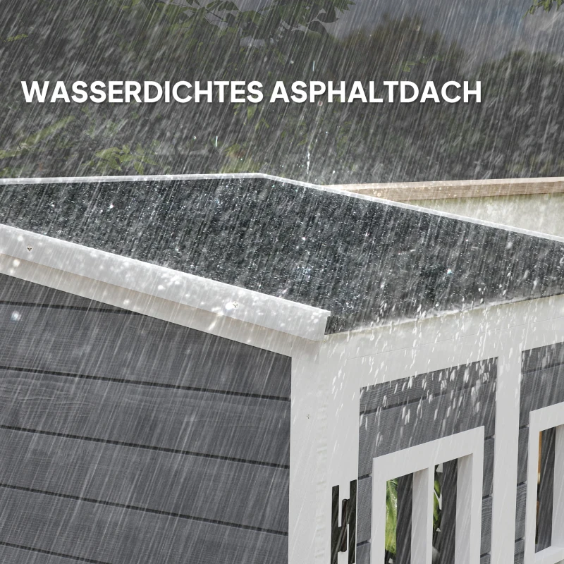 Outsunny Gartenlagerschuppen, Werkzeugschuppen mit 2 Fenstern, Bodenpfähle, Asphalt-Dach, 91 x 69 x 192 cm, Tannenholz, Hellgrau(m-7)