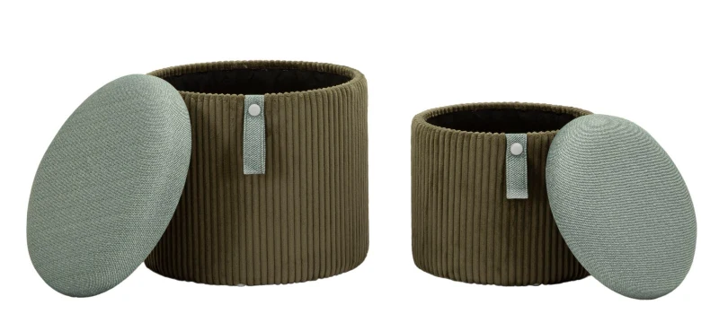 Mauro Ferretti Puff cu Depozitare Bolzano Verde Set 2 Buc cm Ø 38x38-32x27