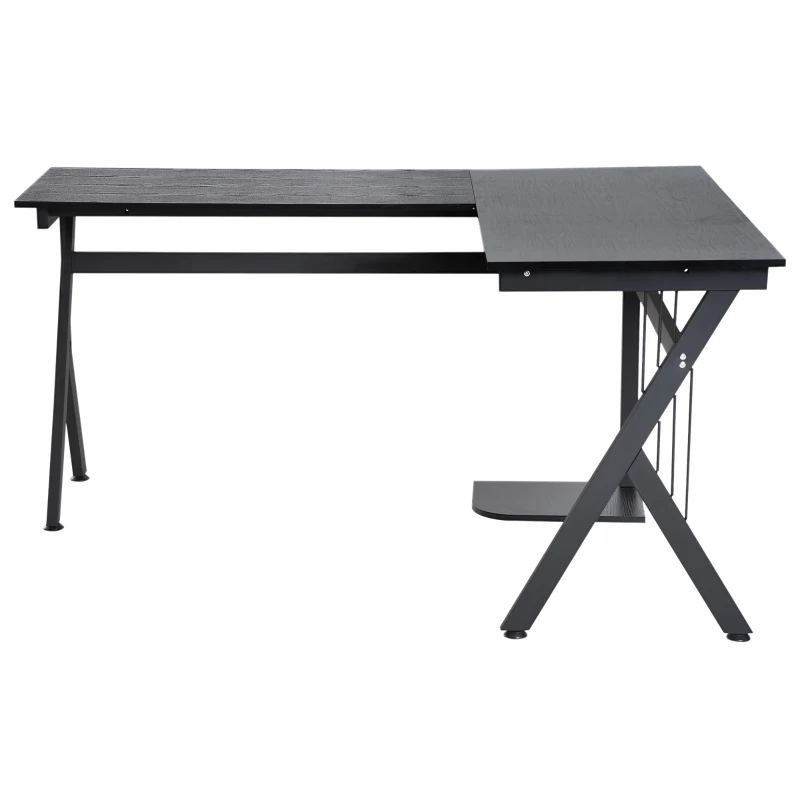 HOMCOM Secretária para PC Computador Secretária de canto angular para escritório 155x130x76cm Madeira preta