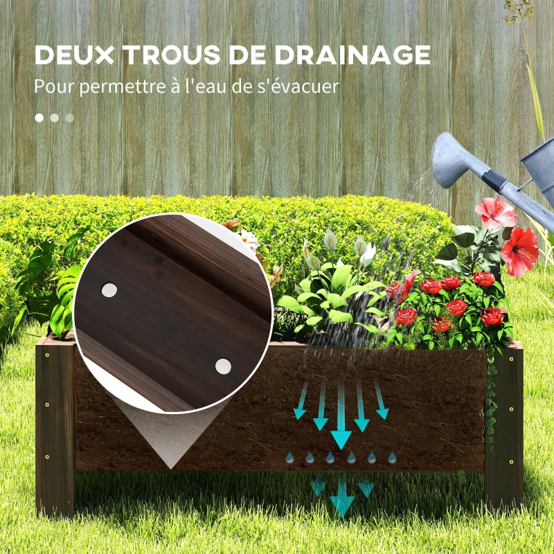 Outsunny Jardinière sur Pieds bac à Fleurs dim. 100L x 36l x 36H cm Inserts d'irrigation Inclus Bois Massif Sapin traité