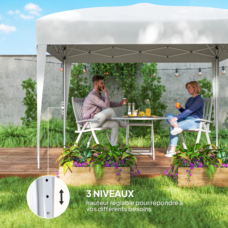 Outsunny Tonnelle de jardin extérieur 3x3m Tonnelle pliante Pop up Tente Pliable Barnum de Jardin Pliant Anti-UV + Sac de Transport Acier Oxford Blanc