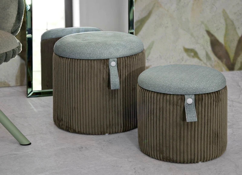 Mauro Ferretti Puff cu Depozitare Bolzano Verde Set 2 Buc cm Ø 38x38-32x27
