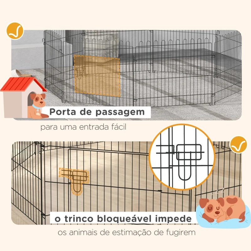PawHut Parque para Animais de Estimação com 8 Paineis 71x61cm Dobrável Cerca para Animais de Estimação com Porta com Trava para Jardim Pátio Exterior Preto