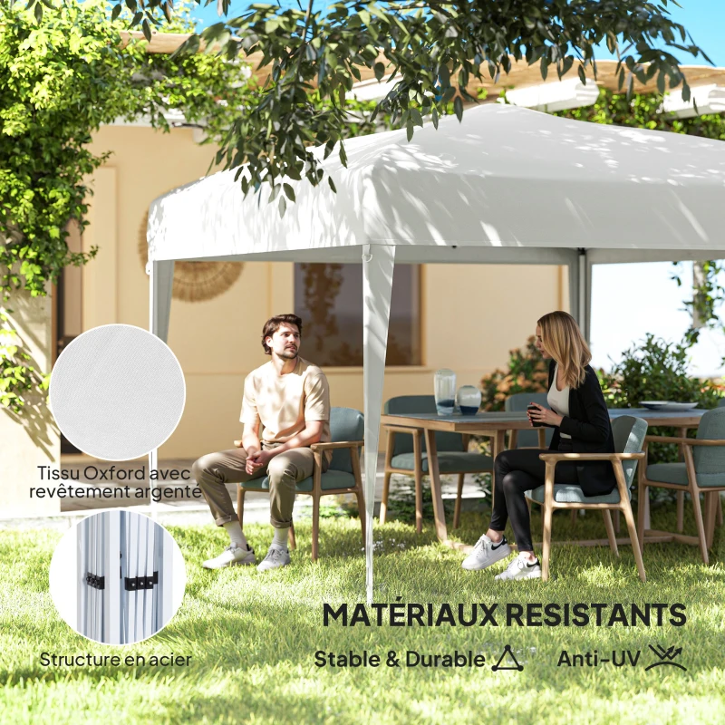 Outsunny Tonnelle de jardin extérieur 3x3m Tonnelle pliante Pop up Tente Pliable Barnum de Jardin Pliant Anti-UV + Sac de Transport Acier Oxford Blanc