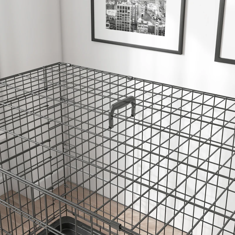 PawHut Cage caisse de transport pliante pour chien en acier 2 portes verrouillables 106L x 68l x 76H cm noir