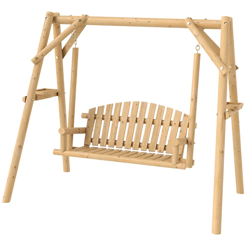 Outsunny Banco Baloiço Jardim de Madeira para 2 Pessoas Baloiço de Exterior com Bandejas Laterais 200x135x175 cm Madeira