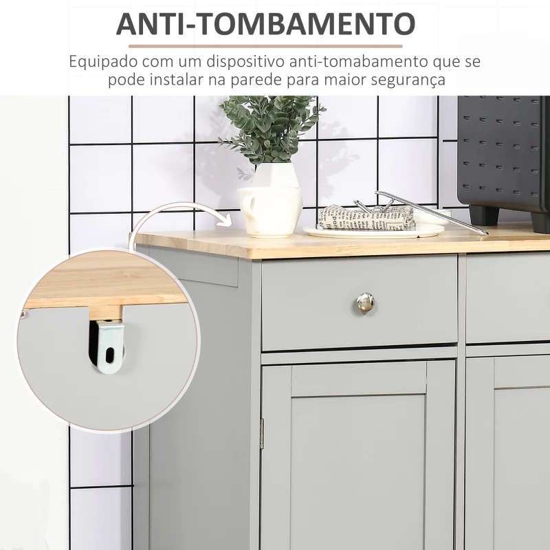 HOMCOM Aparador de Cozinha com 3 Gavetas 3 Portas e Prateleiras Ajustáveis Móvel Auxiliar de Armazenamento 101x40x85 cm Cinzento