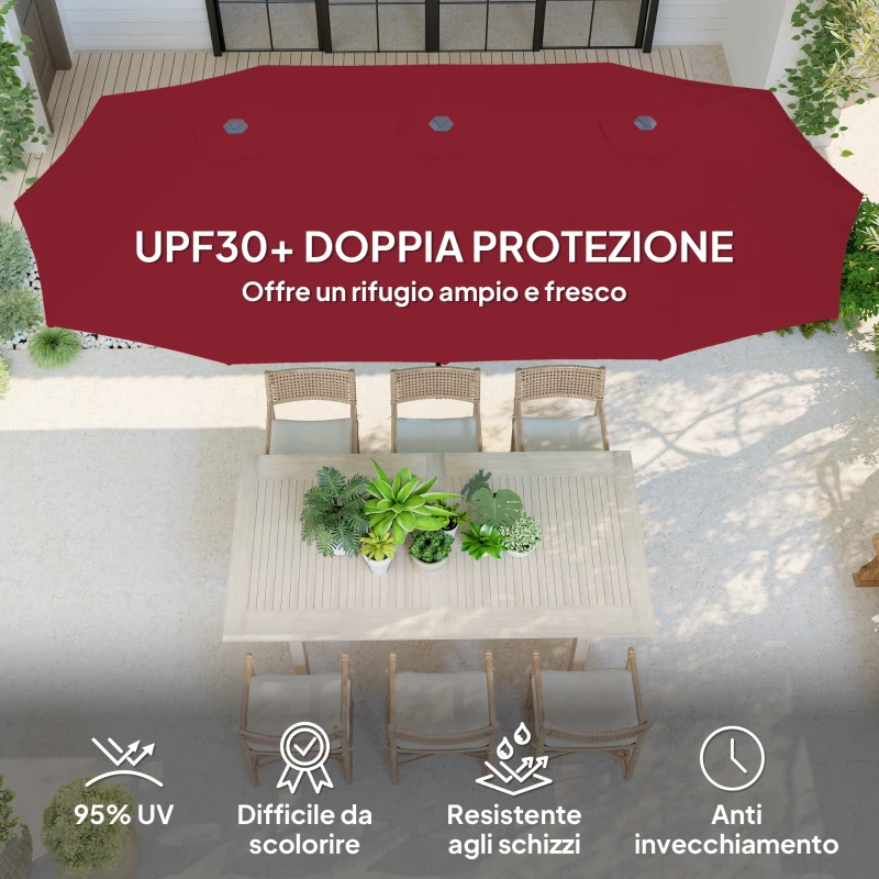 Outsunny Ombrellone Doppio con Prese d'Aria e Manovella, in Metallo e Poliestere, 4x2.2x2.34 m, Nero e Rosso