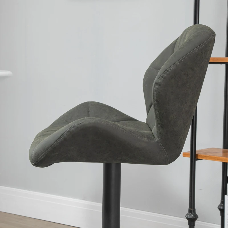 HOMCOM Set 2 Sgabelli da Bar con Altezza Regolabile, Base in Metallo e Seduta in Finta Pelle, Sgabelli con Schienale e Poggiapiedi, 51.5x57.5x93-114.5 cm, Verde Militare