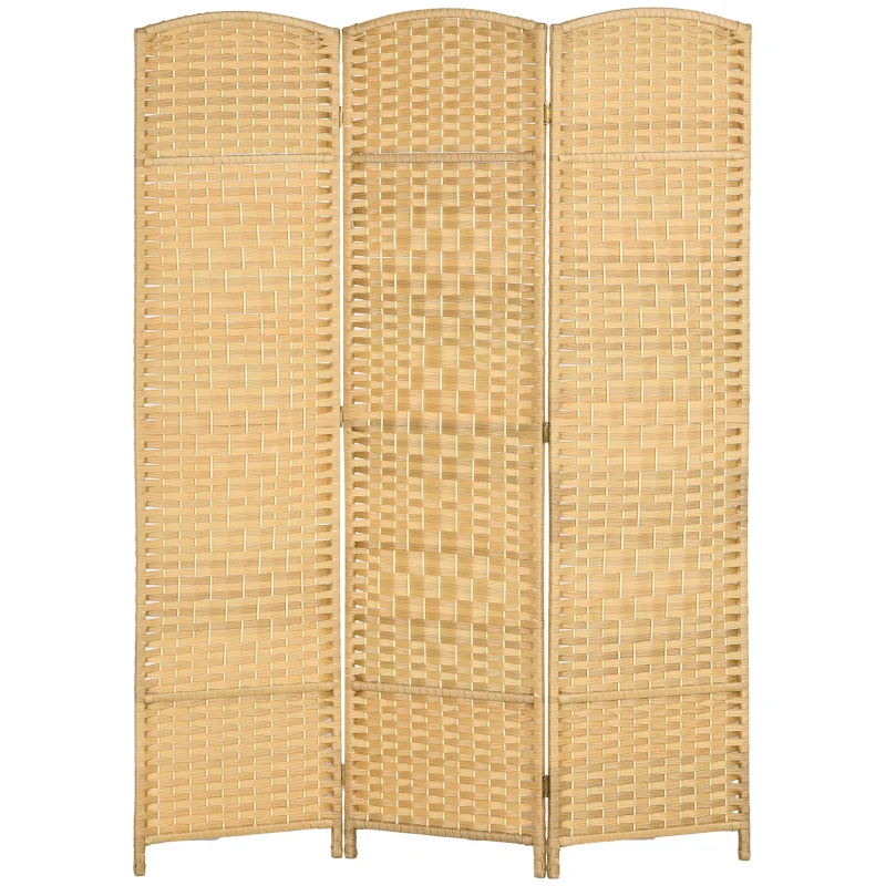 HOMCOM Separador de Ambientes de 3 Paneles Biombo Plegable 135x180 cm Pantalla de Privacidad de Polipropileno Natural