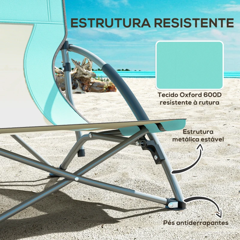 Outsunny Conjunto de 2 Cadeiras de Praia Dobráveis Cadeiras de Campismo Portáteis com Bolsa de Transporte 58x55x62 cm Azul Claro