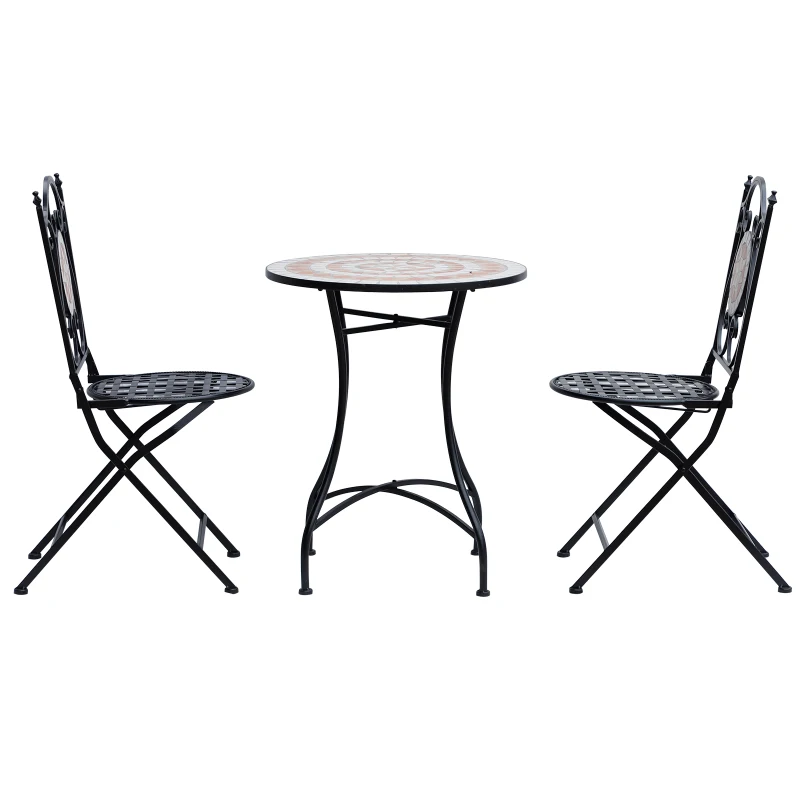 Outsunny Mesa de Jardim Mesa Mosaico Cerâmica e Redonda Mesita de Café para Varanda Terraço Φ60x71cm