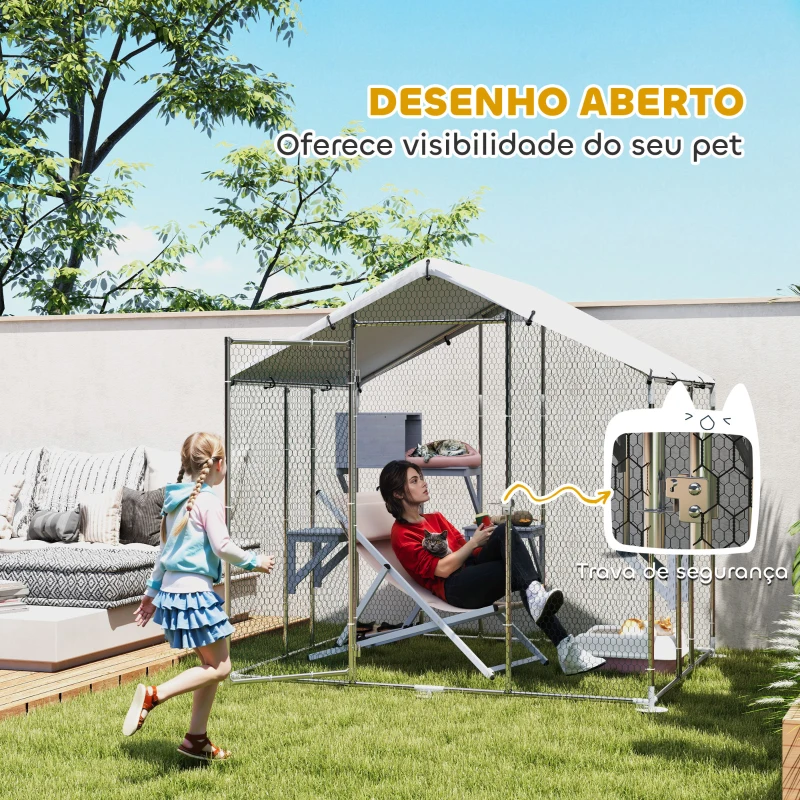 PawHut Gaiola para Gatos de Exterior Recinto para Gatos com Cobertura Impermeável 420D Plataformas para 5 Gatos 200x170x195 cm Prata