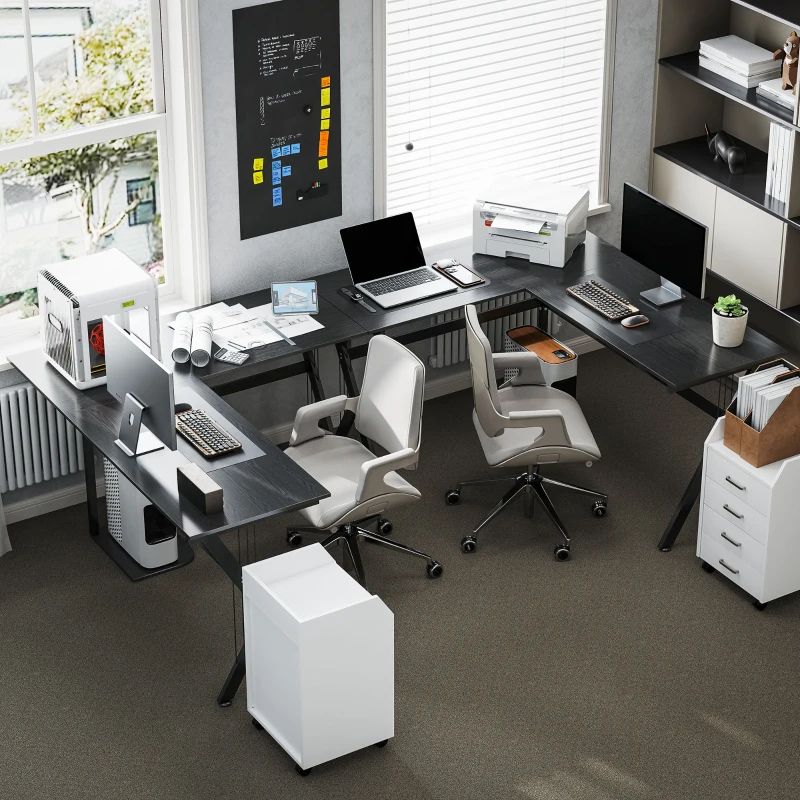 HOMCOM Secretária para PC Computador Secretária de canto angular para escritório 155x130x76cm Madeira preta