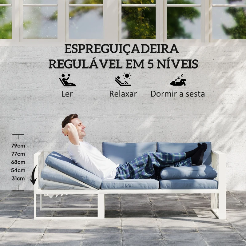 Outsunny Conjunto de Jardim de 4 Peças em Forma de L com 2 Sofás Sofá de Canto com Assento Ajustável e Mesa de Centro Bege e Cinza
