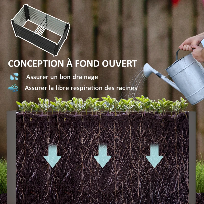 Outsunny Lot de 2 lits de jardin surélevés carrés potagers cadre en acier galvanisé fond ouvert 120 x 60 x 60 cm gris foncé