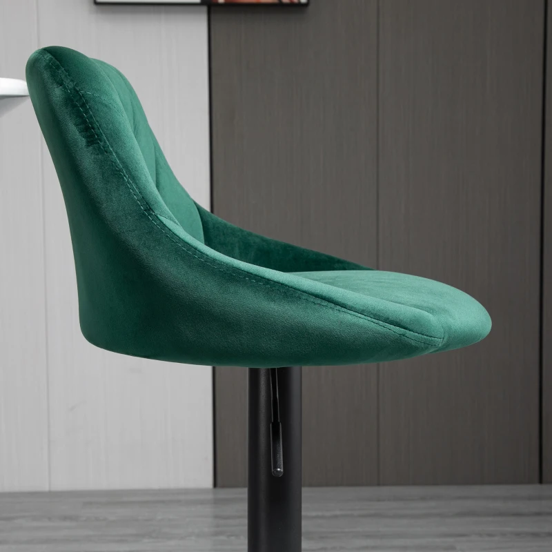 HOMCOM Set 2 Sgabelli da Bar, Altezza Regolabile con Base in Metallo e Seduta in Velluto, Sgabelli Moderni con Schienale e Poggiapiedi, 46x48x83-104 cm, Verde