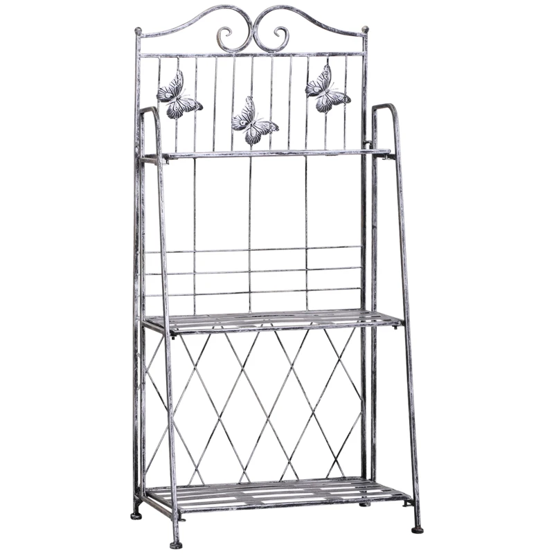 Outsunny Étagère de rangement pliable 3 niveaux néo-rétro fer forgé dim. 44L x 25l x 96H cm gris métal aspect vieilli