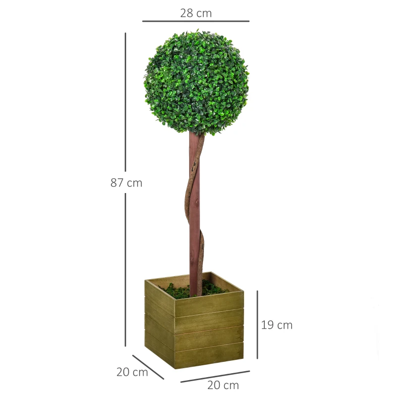 Outsunny Alberello Bosso Artificiale con Vaso Pianta Finta Altezza 87cm per Interno ed Esterno, Verde chiaro e scuro