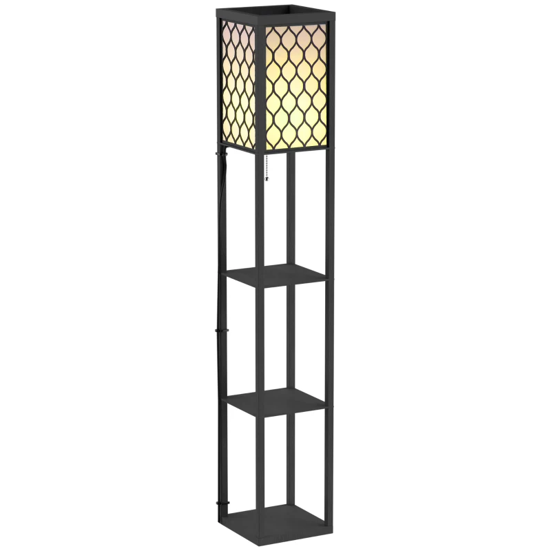 HOMCOM Lampadaire étagère Lampe étagère 26L x 26l x 160H cm 3 étagères 4 Niveaux MDF Noir Motif nid d'abeille
