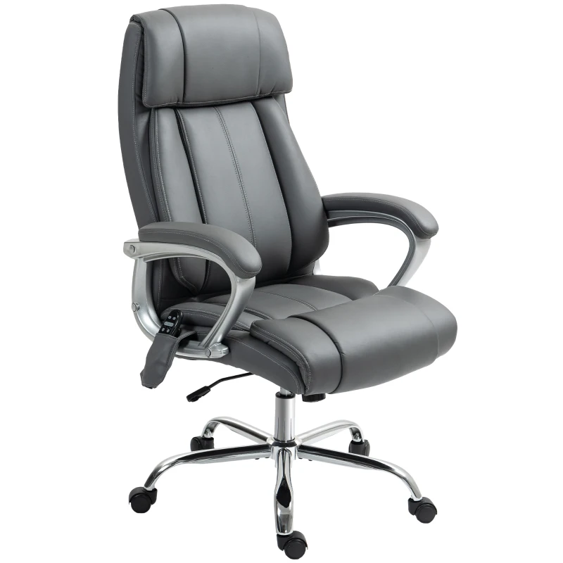 HOMCOM Scaun de Birou cu Masaj în 6 Puncte, Vibrant și Înclinabil, cu Buzunar și Telecomandă, 66x72x113-121 cm, Gri(m-10)