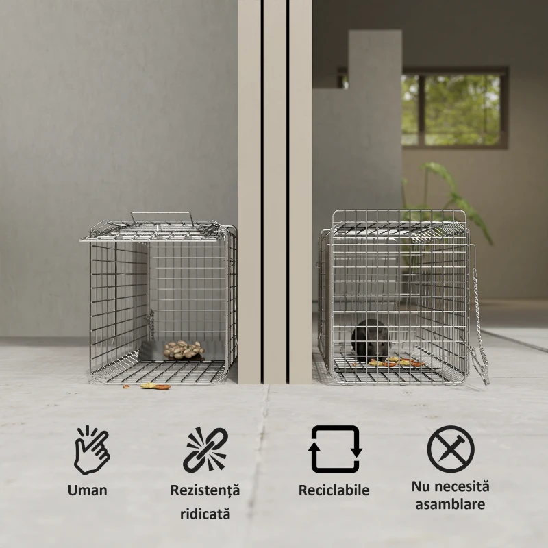 Outsunny Capcana pentru animale , 66 x 24 x 30,5 cm Cusca umana pentru rozatoare pentru iepuri, veverite, nurci, vole, argintie
