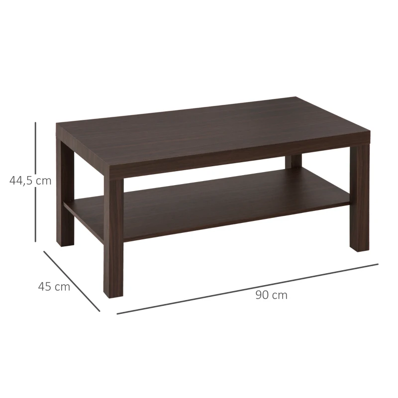 HOMCOM Mesa de Centro Mesa Auxiliar de 2 Níveis para Sala de Estar Escritório 90x45x45,5cm  Nogueira