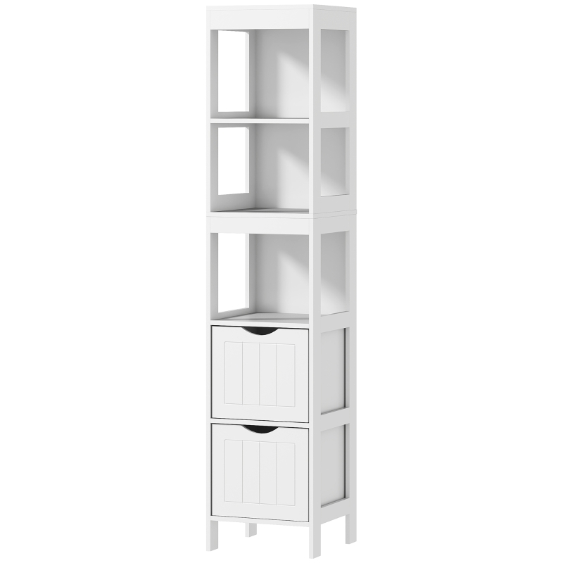 HOMCOM Mobilier de Baie cu 3 Rafturi Deschise și 2 Sertare, 30x30x141.2 cm, Alb