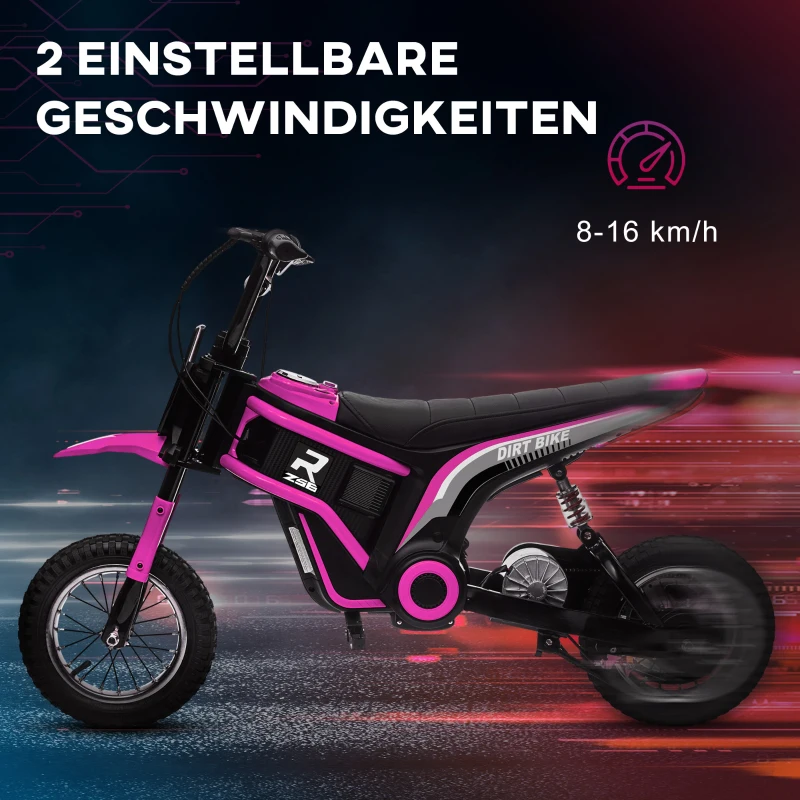 HOMCOM Kinderelektrische Motor, 24V Motorfiets met Claxon en Verlichting, Draaigashefboom, 8-16 km/u, 8-12 Jaar, Roze(m-5)