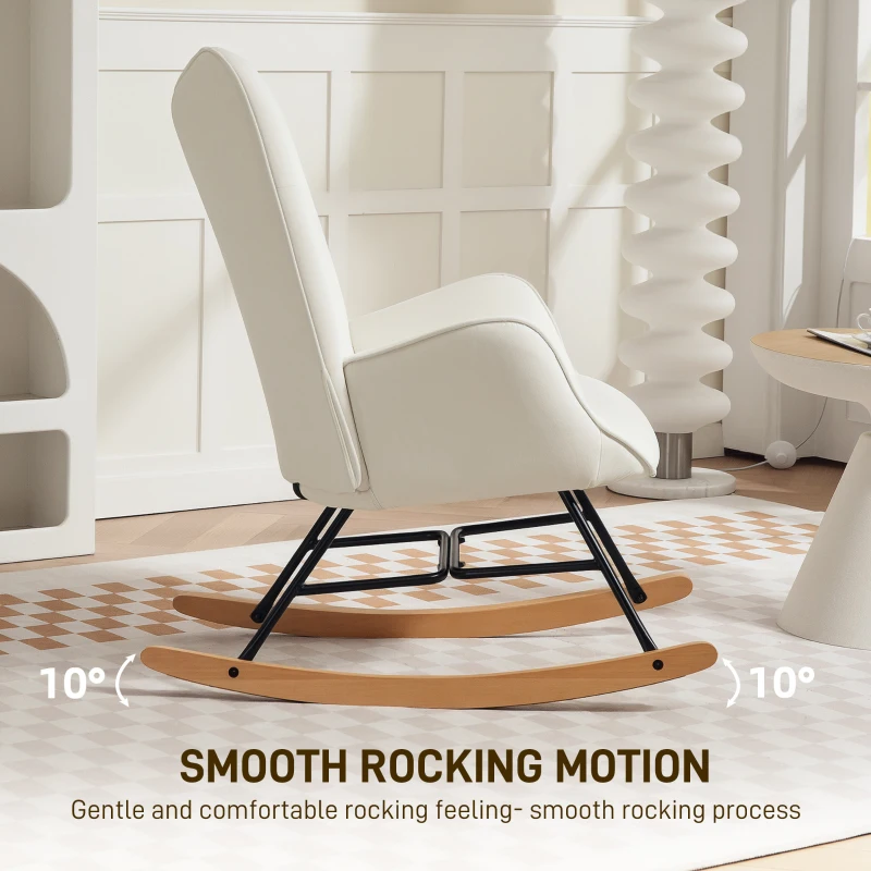 HOMCOM Rocking Chair, Modern Upholstered Velvet Armchair with Solid Wood Legs and Metal Frame for Living Room, Bedroom, Cream