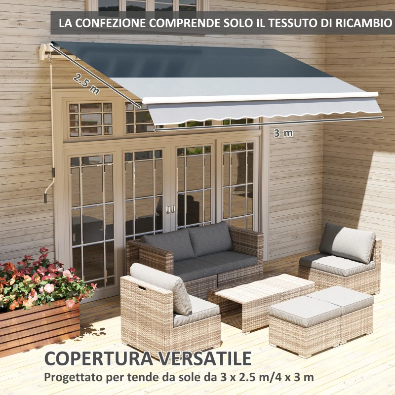 Outsunny Telo di Ricambio Tenda Parasole Retrattile 3x2.5m in Poliestere Anti UV 50+, Giardino, Grigio
