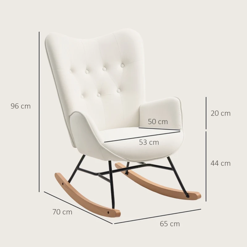 HOMCOM Rocking Chair, Modern Upholstered Velvet Armchair with Solid Wood Legs and Metal Frame for Living Room, Bedroom, Cream