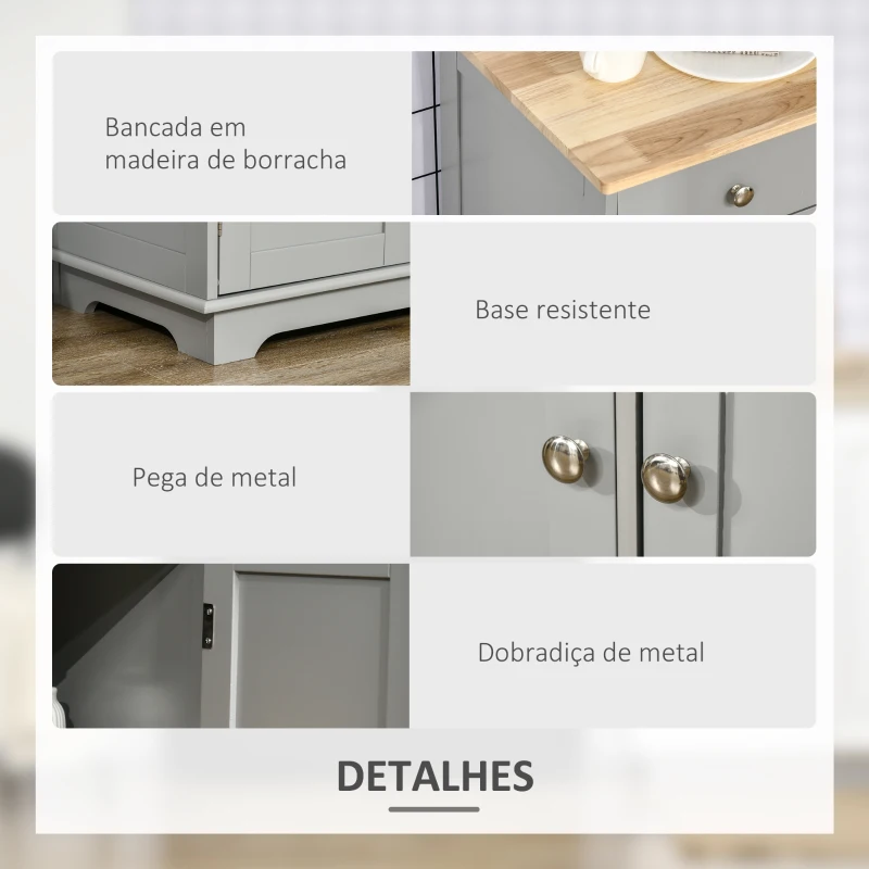 HOMCOM Aparador de Cozinha com 3 Gavetas 3 Portas e Prateleiras Ajustáveis Móvel Auxiliar de Armazenamento 101x40x85 cm Cinzento