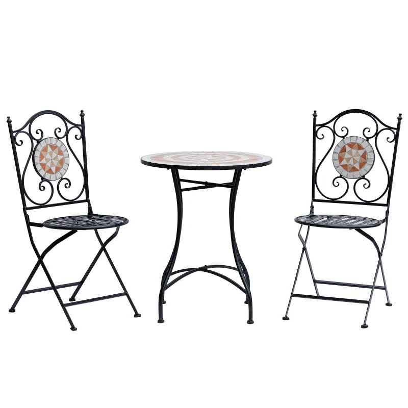 Outsunny Mesa de Jardim Mesa Mosaico Cerâmica e Redonda Mesita de Café para Varanda Terraço Φ60x71cm