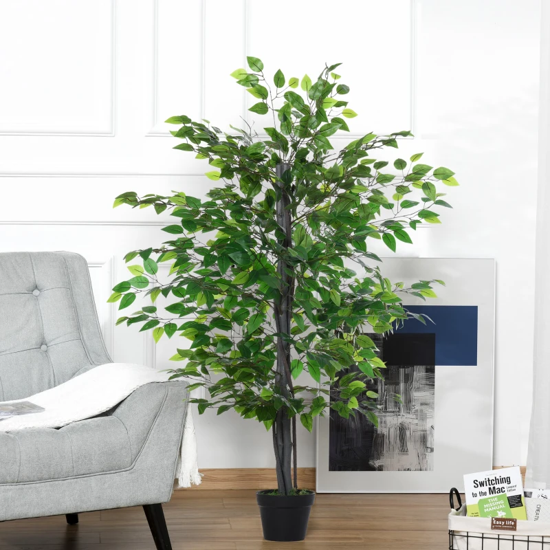 Outsunny Planta Artificial Ficus Artificial de 145 cm con 756 Hojas y Maceta para Decoración Interior Ø20x145 cm Verde