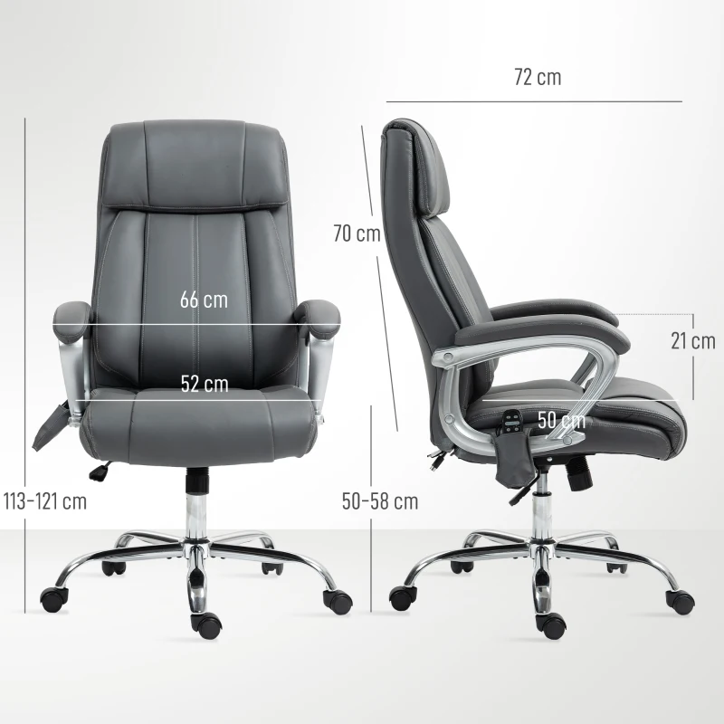 HOMCOM Scaun de Birou cu Masaj în 6 Puncte, Vibrant și Înclinabil, cu Buzunar și Telecomandă, 66x72x113-121 cm, Gri(m-3)