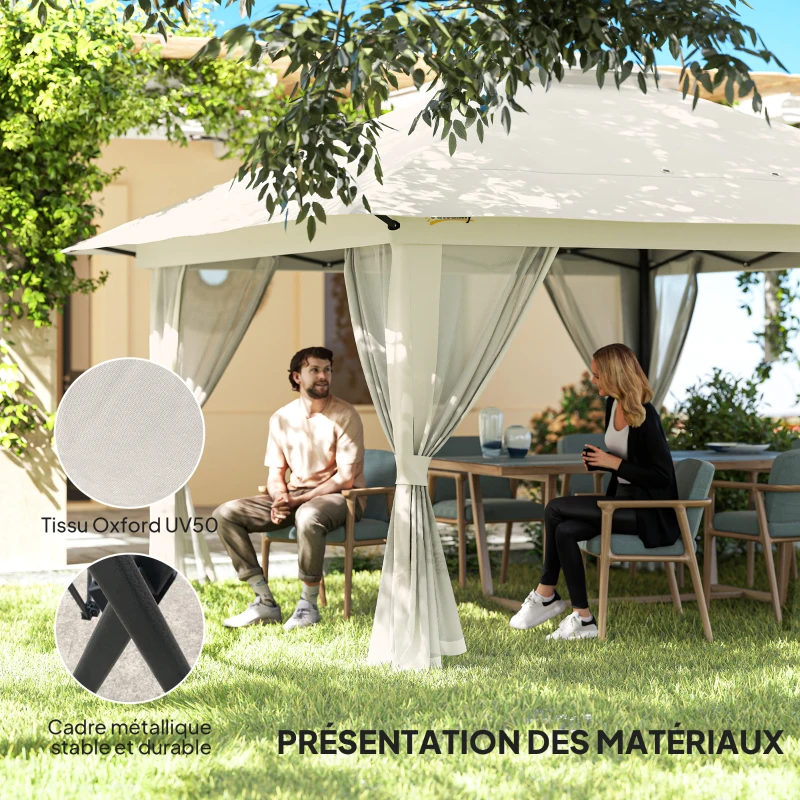 Outsunny Tonnelle barnum de jardin pop-up pliant double toit protection UV 50+ avec 4 moustiquaires zippées 4 x 4 m Blanc
